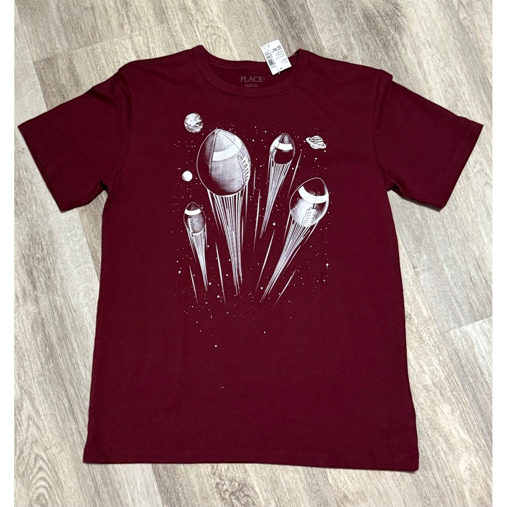 The Childrens Place Boys Graphic Tee Red‎ Football Planet Space Print Size XL 14
